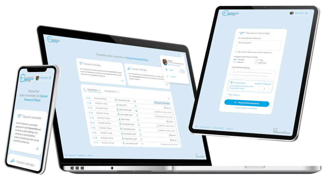 Secure Password Share Devices Smartphone tablet and laptop with Secure Password Share on the screen
